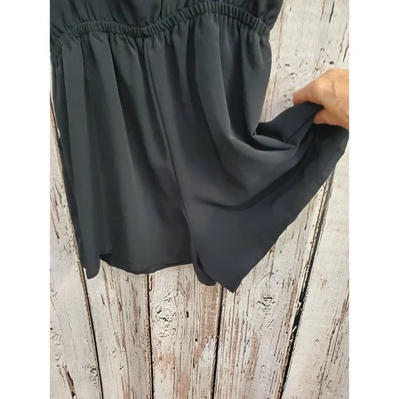 One Clothing Women's Medium Silky Black‎ Romper Jumper Jumpsuit with Shorts EUC - Picture 3 of 5